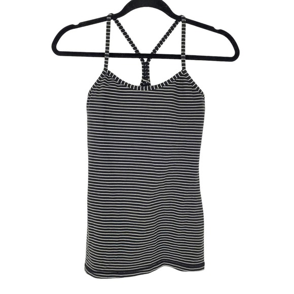 lululemon athletica Tops - Lululemon Power Y Tank Black White Stripe Women's 4